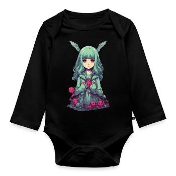 Goth Pastel démon kawaii gothique Anime fille - Body Bébé bio manches longues - noir - Devant