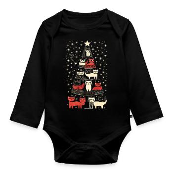 Katzen Tannenbaum Weihnachten Christbaum - Baby Bio-Langarm-Body - Schwarz - Vorne