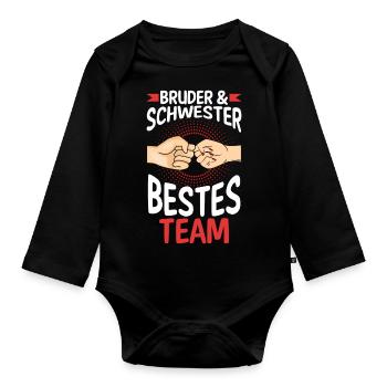 Geschwister Bruder und Schwester - Baby Bio-Langarm-Body - Schwarz - Vorne