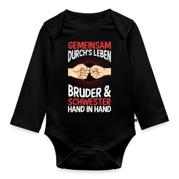 Geschwister Bruder und Schwester - Baby Bio-Langarm-Body - Schwarz - Vorne