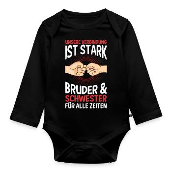 Geschwister Bruder und Schwester - Baby Bio-Langarm-Body - Schwarz - Vorne