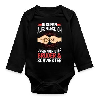Geschwister Bruder und Schwester - Baby Bio-Langarm-Body - Schwarz - Vorne