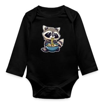 Raton laveur effronté avec nouilles ramen - Body Bébé bio manches longues - noir - Devant