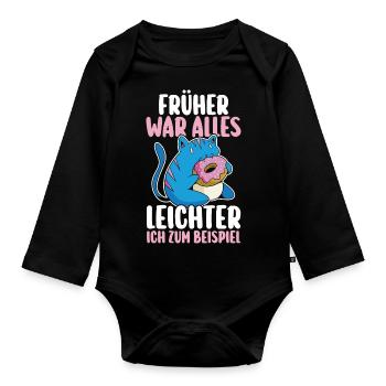 It used to be all lighter cat donut funny fun - Organic Longsleeve Baby Bodysuit - black - Front