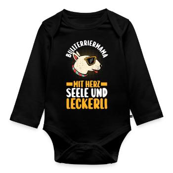 Hund Hundemama Bullterriermama Mutter Bullterrier - Baby Bio-Langarm-Body - Schwarz - Vorne