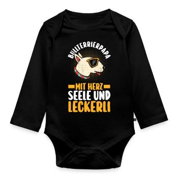 Hund Hundepapa Vater Bullterrierpapa Bullterrier - Baby Bio-Langarm-Body - Schwarz - Vorne
