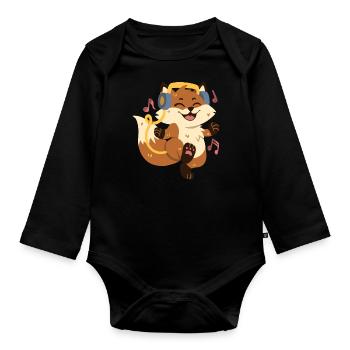 Fuchs hört Musik und tanzt - Baby Bio-Langarm-Body - Schwarz - Vorne