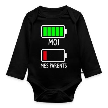 Batterie Moi et mes Parents - Cadeau naissance - Body Bébé bio manches longues - noir - Devant