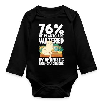 Chat optimiste et plantes Passionné de jardinier drôle - Body Bébé bio manches longues - noir - Devant