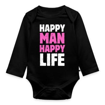 Happy Man Happy Life Husband Happy Life - Organic Longsleeve Baby Bodysuit - black - Front