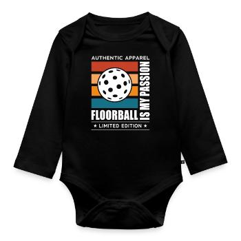 Floorball - Baby Bio-Langarm-Body - Schwarz - Vorne