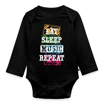 Eat Sleep Music Repeat - Organic Longsleeve Baby Bodysuit - black - Front