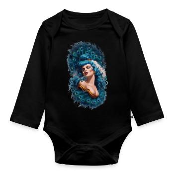 Exotische Fantasie Gefiederter Pfau Kunst - Baby Bio-Langarm-Body - Schwarz - Vorne