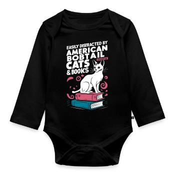 Katze American Bobtail Geschenk - Baby Bio-Langarm-Body - Schwarz - Vorne