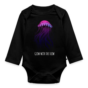 Glow With The Flow, Qualle mit Tentakeln, spruch - Baby Bio-Langarm-Body - Schwarz - Vorne