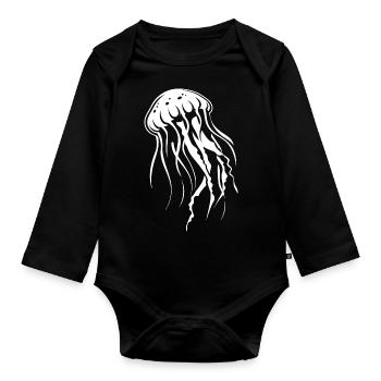 Jellyfish with tentacles, sea creatures - Organic Longsleeve Baby Bodysuit - black - Front