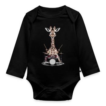 Giraffe Schlagzeug - Baby Bio-Langarm-Body - Schwarz - Vorne