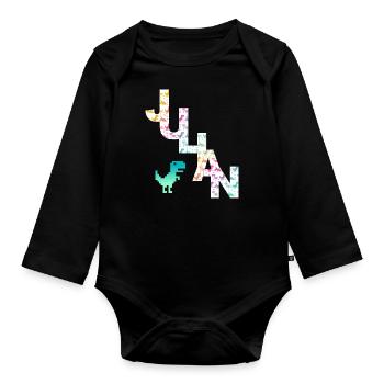 JULIAN - Beautiful boy name with dinosaur - Organic Longsleeve Baby Bodysuit - black - Front