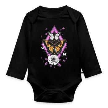 Rosen & Schmetterlinge - Floral Future Vibes - Baby Bio-Langarm-Body - Schwarz - Vorne