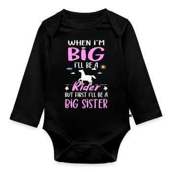 I´ll Be A Big Sister Rider Girls Announcement - Baby Bio-Langarm-Body - Schwarz - Vorne