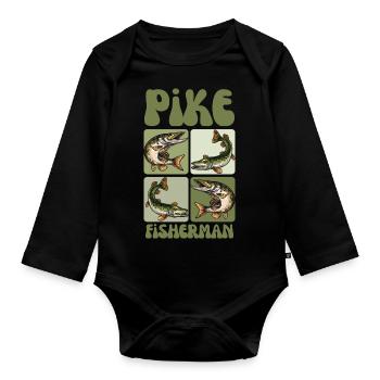 Pike Fisherman – Vintage Pike Fish Art - Organic Longsleeve Baby Bodysuit - black - Front
