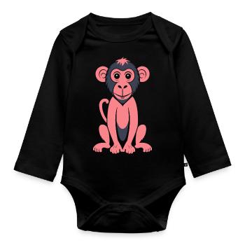 Singe babouin - Body Bébé bio manches longues - noir - Devant