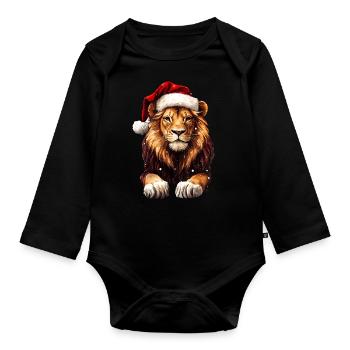 Lion Noël - Body Bébé bio manches longues - noir - Devant