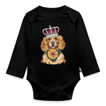 Cocker Spaniel mit Blumen und Krone - Baby Bio-Langarm-Body - Schwarz - Vorne
