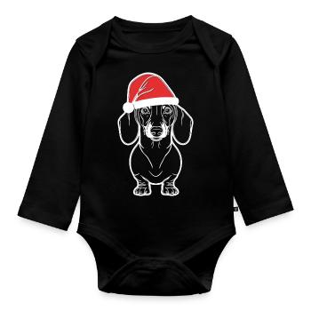 Teckel pour Noël, Lineart - Body Bébé bio manches longues - noir - Devant