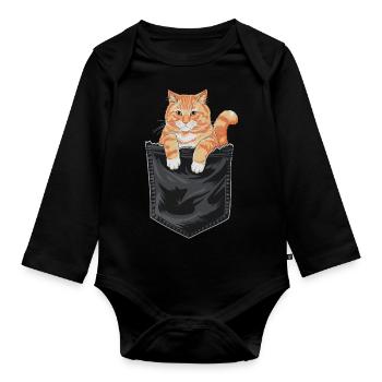 Chat tigré Orange Chat Amoureux des Chats - Body Bébé bio manches longues - noir - Devant