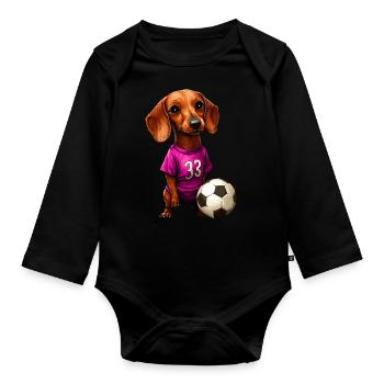 Dackel Fussball - Baby Bio-Langarm-Body - Schwarz - Vorne