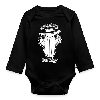 Cute Cactus with hat - Not prickly, but edgy - Organic Longsleeve Baby Bodysuit - black - Front