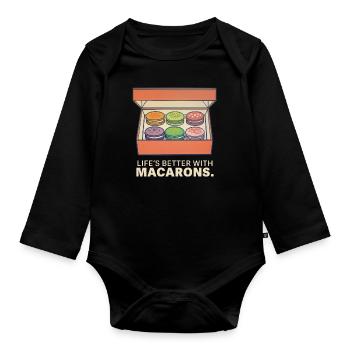Life's Better with Macarons – Sweet Treat - Organic Longsleeve Baby Bodysuit - black - Front