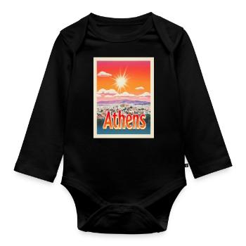Rétroglow Athènes – Grèce Cityscape Design - Body Bébé bio manches longues - noir - Devant