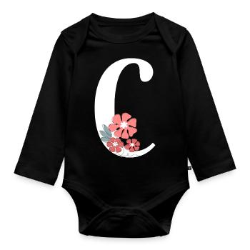 Lettre c fleurs minimalistes - Body Bébé bio manches longues - noir - Devant
