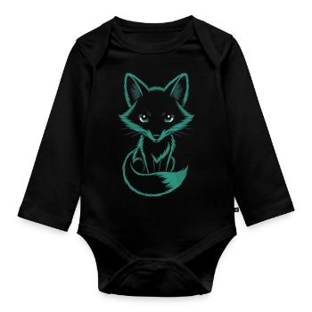 Mystischer Fuchs in Türkis - Baby Bio-Langarm-Body - Schwarz - Vorne