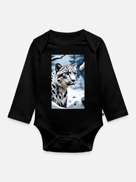 Schneeleopard | Leopard | Raubtier - Baby Bio-Langarm-Body - Schwarz