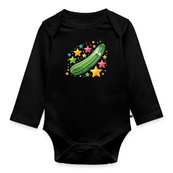 Cucumber, Stars, Sleep, Sleeping Cucumber, Sleeping - Organic Longsleeve Baby Bodysuit - black - Front