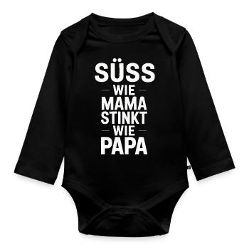 Süß wie Mama, stinkt wie Papa Humor Design Familie - Baby Bio-Langarm-Body - Schwarz - Vorne