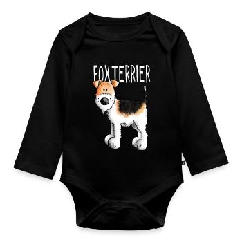 Kleiner Foxterrier - Hund - Hunde - Tier - Comic - Baby Bio-Langarm-Body - Schwarz - Vorne