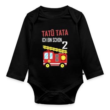 Feuerwehr Tatü Tata Ich bin schon 2. Geburtstag - Baby Bio-Langarm-Body - Schwarz - Vorne