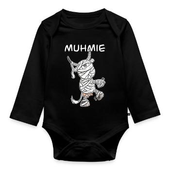MUHmie I Kuh Mumie Wortspiel - Baby Bio-Langarm-Body - Schwarz - Vorne