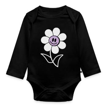 Fleur souriante - Body Bébé bio manches longues - noir - Devant