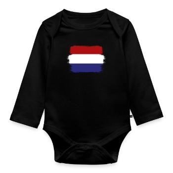Niederlande Flagge Holland Niederländische Fahne - Baby Bio-Langarm-Body - Schwarz - Vorne