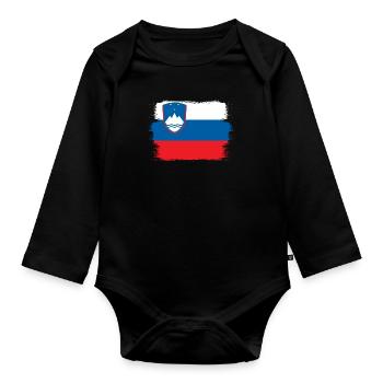 Slovenia Flag Balkans Slovenian Flag Vintage - Organic Longsleeve Baby Bodysuit - black - Front