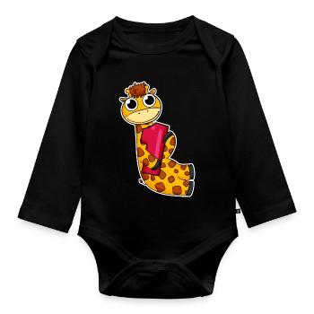 1 an - Inscription à l’école - Motif girafe - Body Bébé bio manches longues - noir - Devant