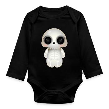 cute skull with dark eye sockets and eyelashes - Organic Longsleeve Baby Bodysuit - black - Front