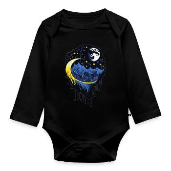 Lune et étoiles - Body Bébé bio manches longues - noir - Devant