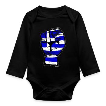Grèce Drapeau Poing Main Utilisé Symbole - Body Bébé bio manches longues - noir - Devant
