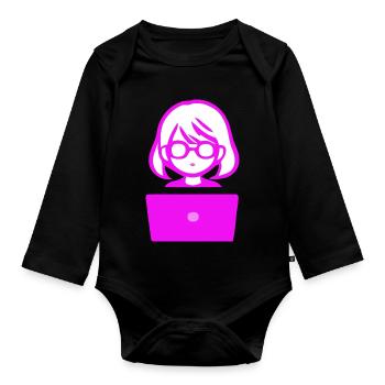 Woman with Computer Programmer Coder - Organic Longsleeve Baby Bodysuit - black - Front